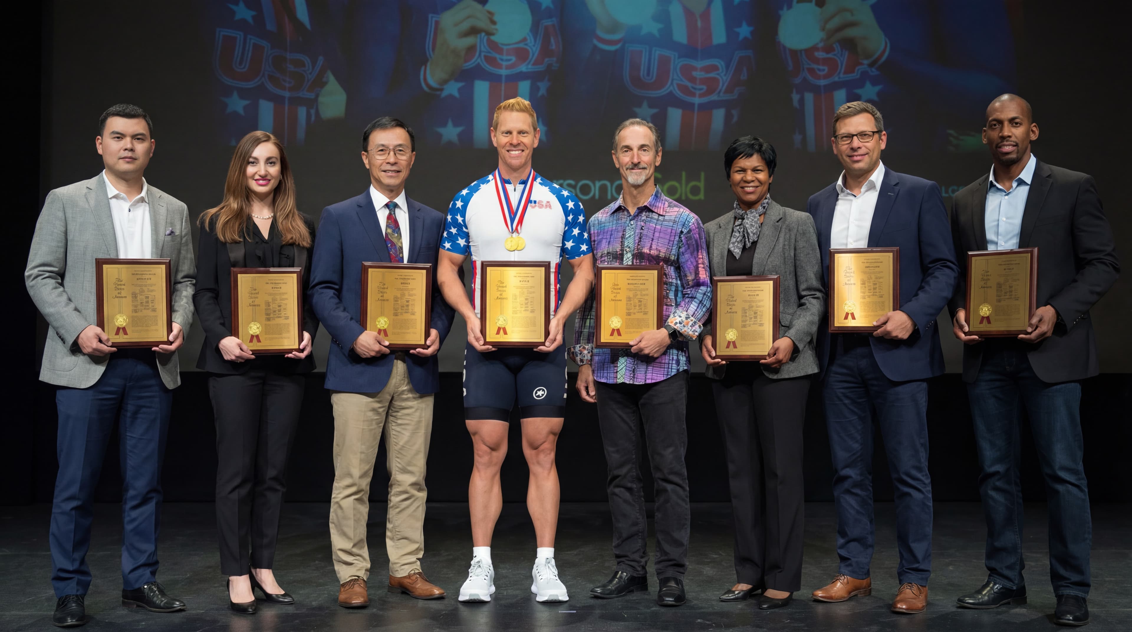 GOLD Health team holding patent plaques